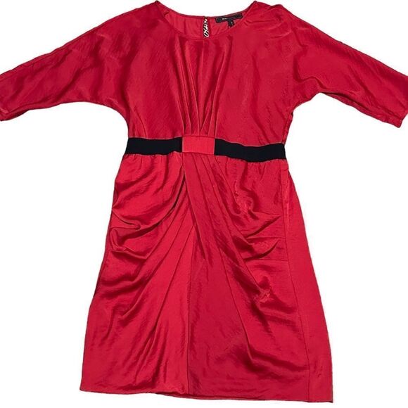 BCBGMAXAZRIA Red Iselin Midi Drape Dress Size Small - Picture 2 of 13